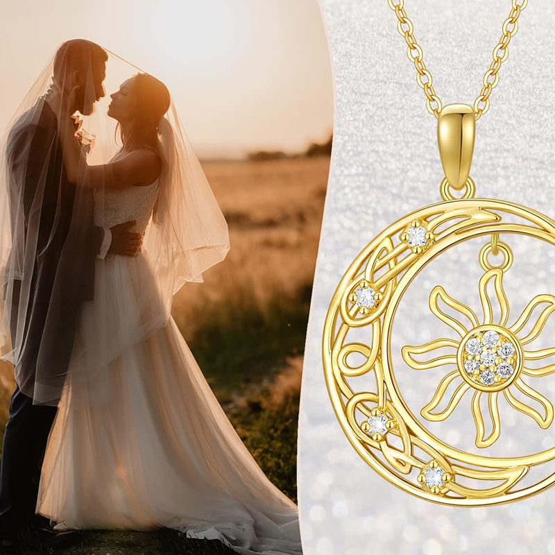 Collar de luna y sol con nudo celta y diamantes creados en laboratorio en oro vermeil para mujer-5