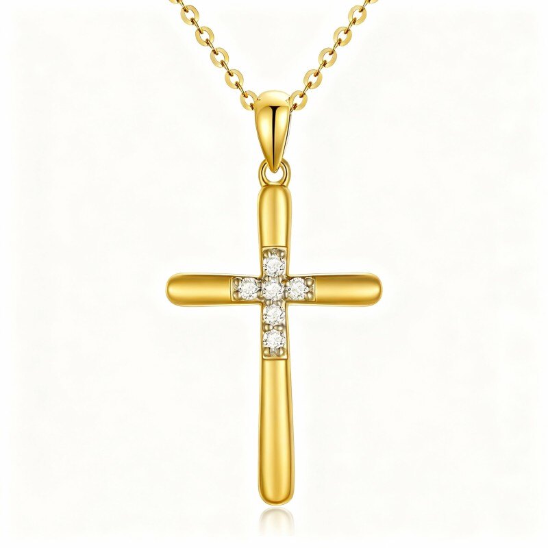 14K Gold Lab Created Diamond Cross Pendant Necklace-1