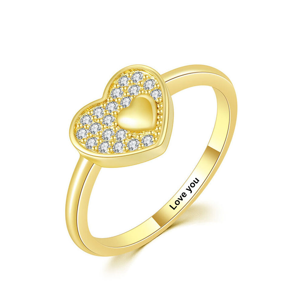 14K White Gold Lab Created Diamond Personalized Engraving & Heart Engagement Ring with Engraved Word-3