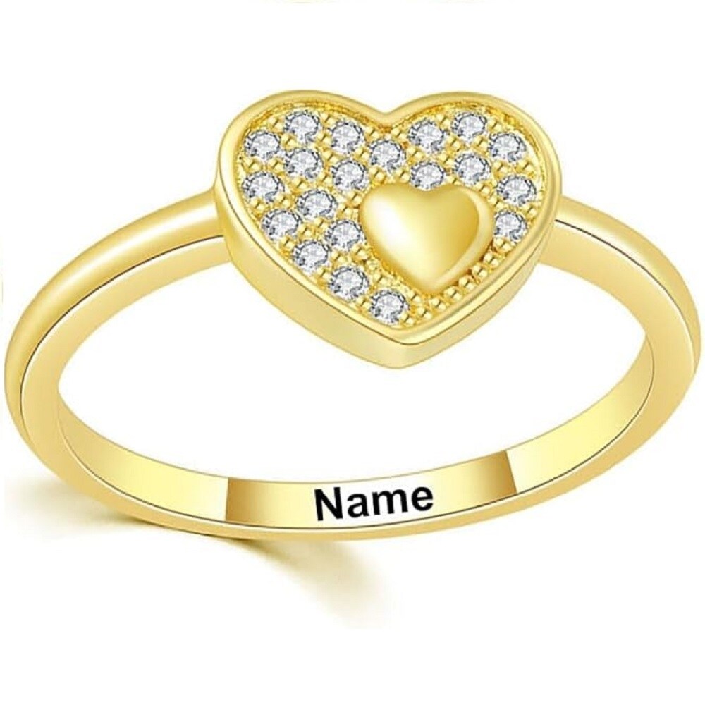 18K White Gold Lab Created Diamond Personalized Engraving & Heart Engagement Ring with Engraved Word-4