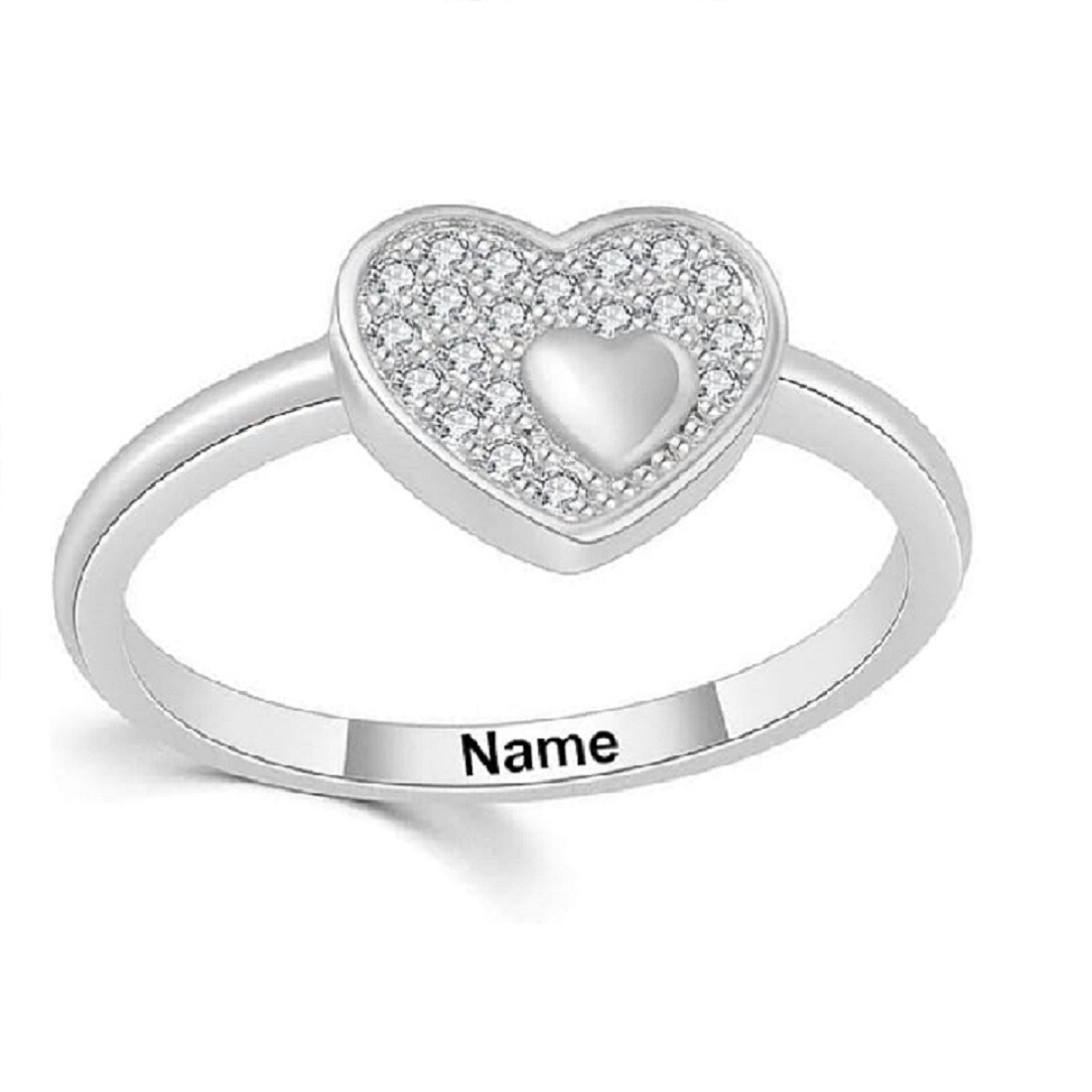 Anillo de compromiso de corazón con grabado personalizado de diamantes creados en laboratorio de oro blanco de 18 quilates con palabra grabada-2