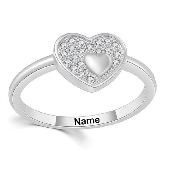 10K White Gold Lab Created Diamond Personalized Engraving Heart