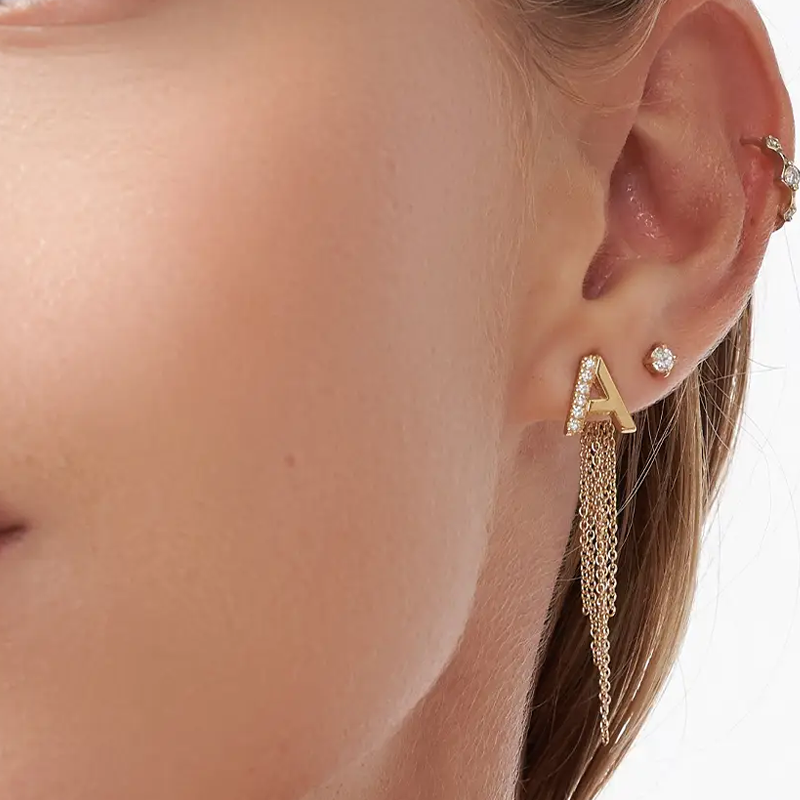 Gold Vermeil Lab Created Diamond Personalized Initial Drop Earrings for Women-2