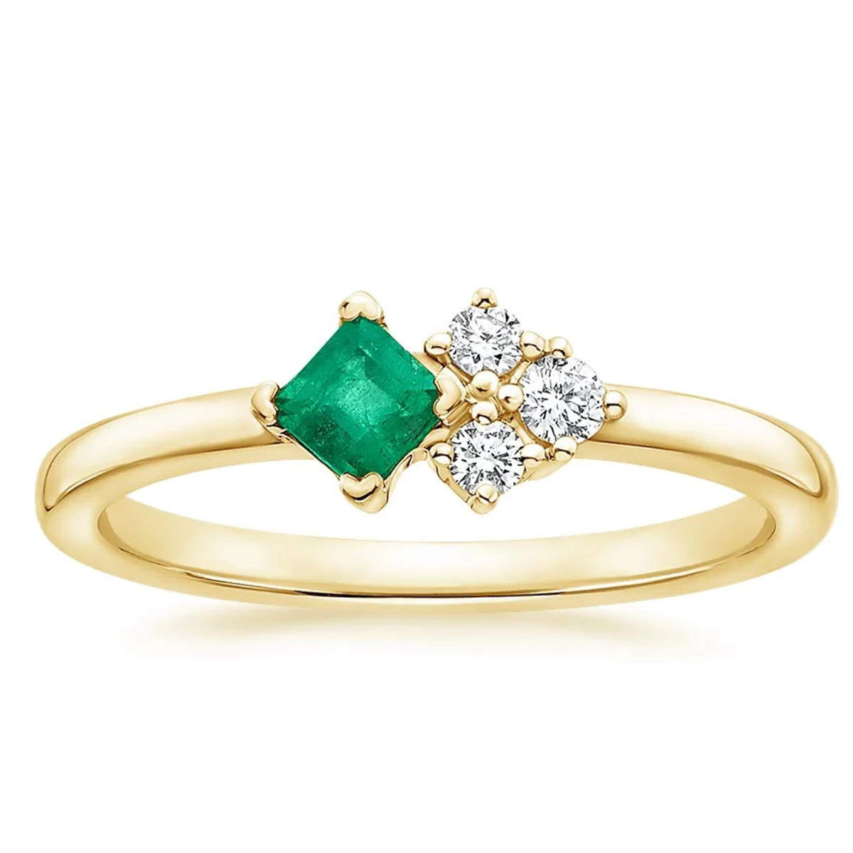 18K Gold Lab Emerald & 0.11ct Diamond Personalized Engraving Couple Wedding Ring-1