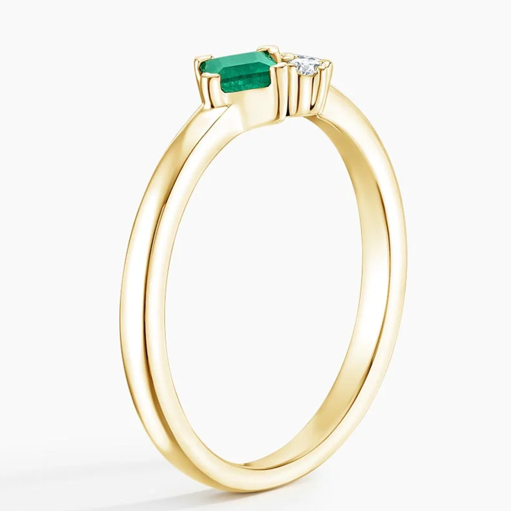 10K Gold Emerald & Lab Created Diamond Custom Wedding Band G/H Color SI Clarity 3EX-3