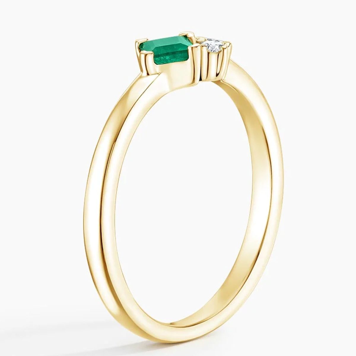 18K Gold Lab Emerald & 0.11ct Diamond Personalized Engraving Couple Wedding Ring-3