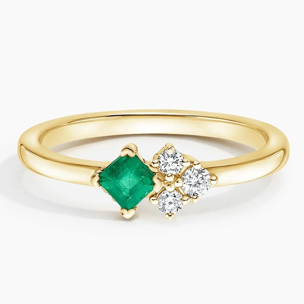 10K Gold Emerald & Lab Created Diamond Custom Wedding Band G/H Color SI Clarity 3EX-4