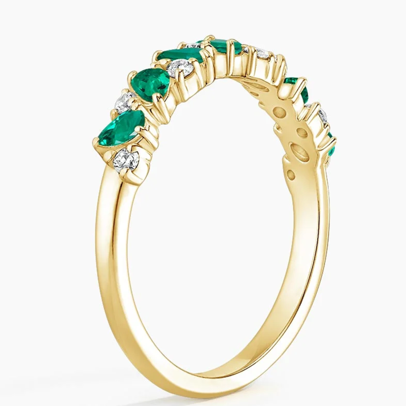 10K Rose Gold 1 CT.T.W. Pear Cut Lab Created Emerald & Round Cut Diamond Eternity Custom Wedding Band-3