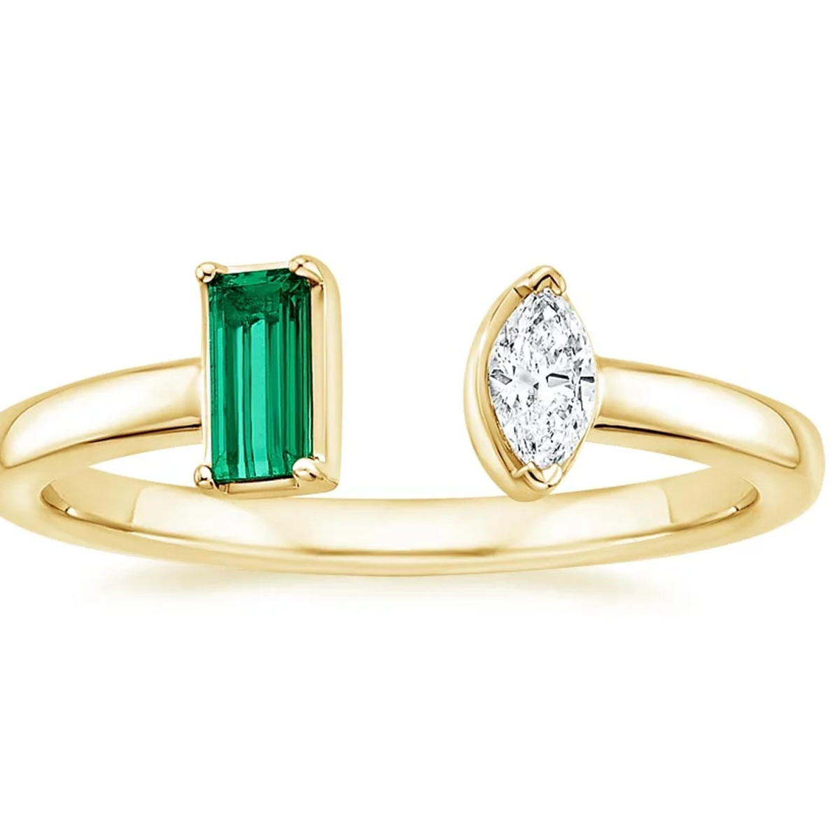 18K Gold Lab Emerald & 0.12ct Diamond Personalized Engraving Couple Open Ring-1