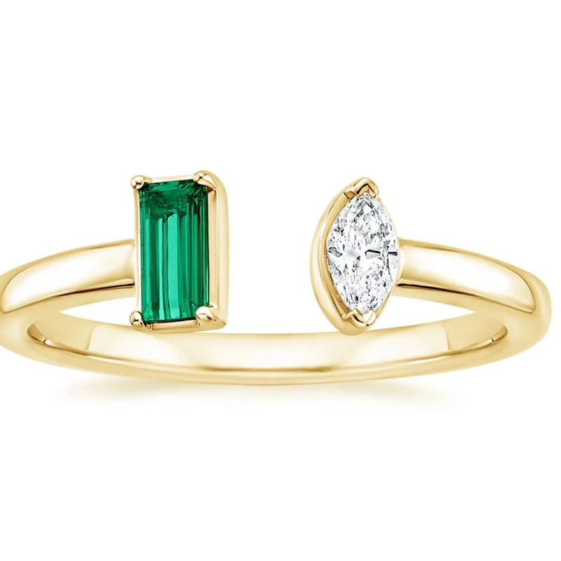 10K Gold 0.25 CT Marquise Cut Lab Created Diamond & 0.25 CT Emerald Cut Lab Created Emerald Open Band-1