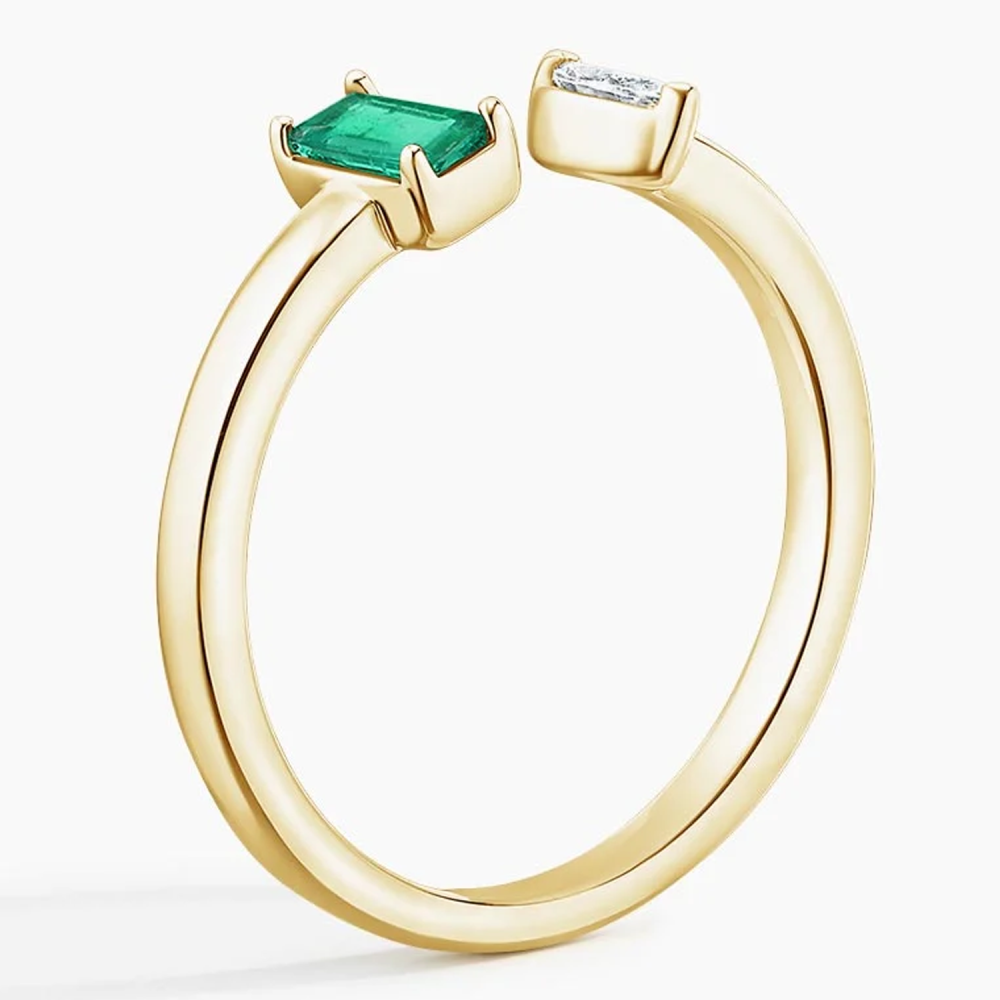 10K Gold 0.25 CT Marquise Cut Lab Created Diamond & 0.25 CT Emerald Cut Lab Created Emerald Open Band-4