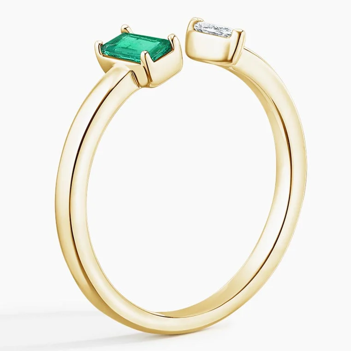 18K Gold Lab Emerald & 0.12ct Diamond Personalized Engraving Couple Open Ring-4