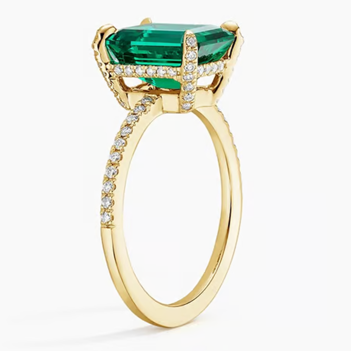 18K Gold Lab Emerald &1/5ct Diamond Personalized Engraving Couple Engagement Ring-3