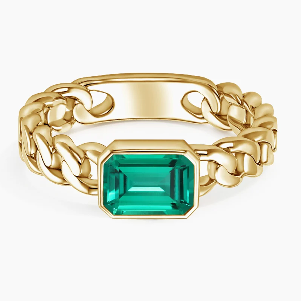 14K Gold Lab Emerald Couple Wedding Chain Ring-1