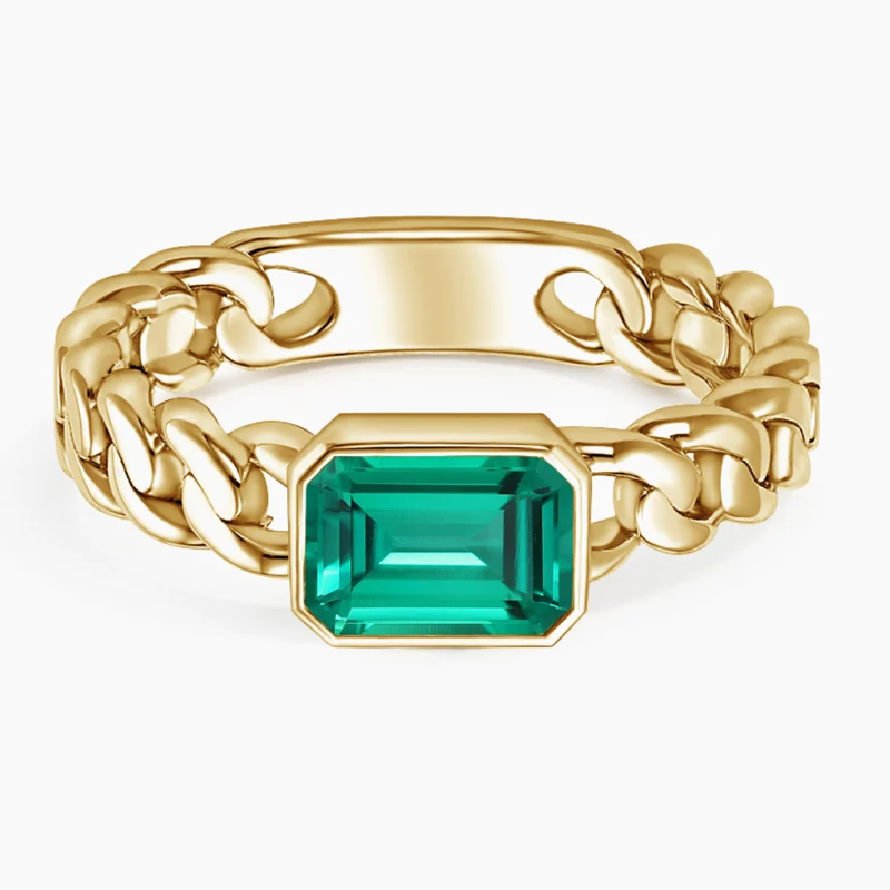 10K Gold Lab Emerald Wedding Chain Ring-1