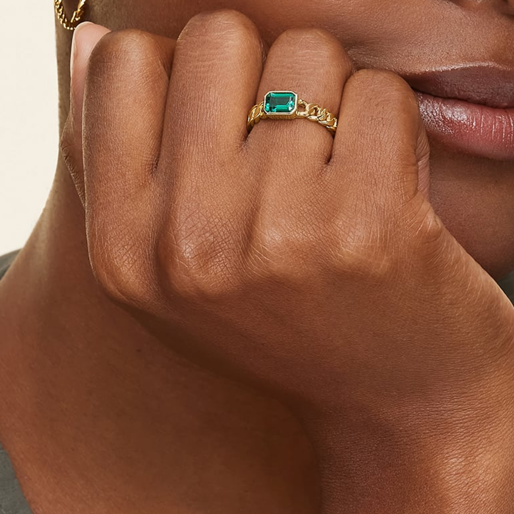 10K Gold Lab Emerald Wedding Chain Ring-3