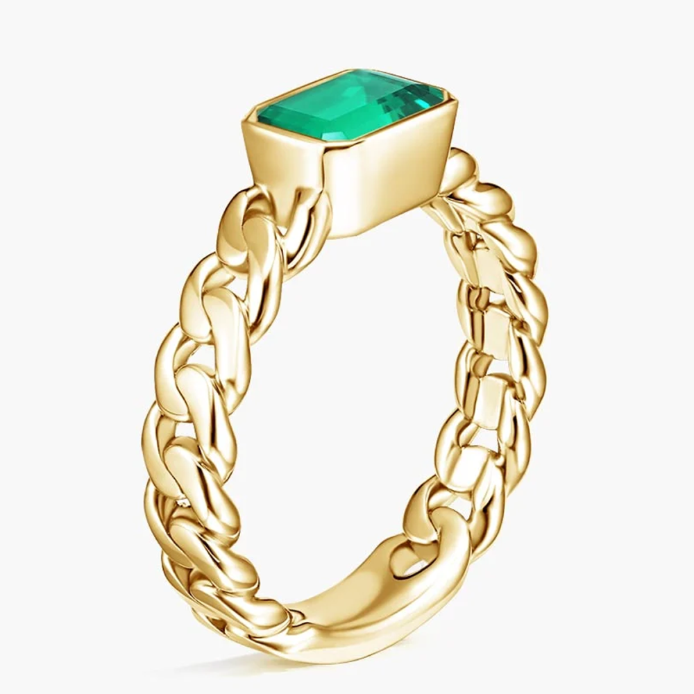 10K Gold Lab Emerald Wedding Chain Ring-4