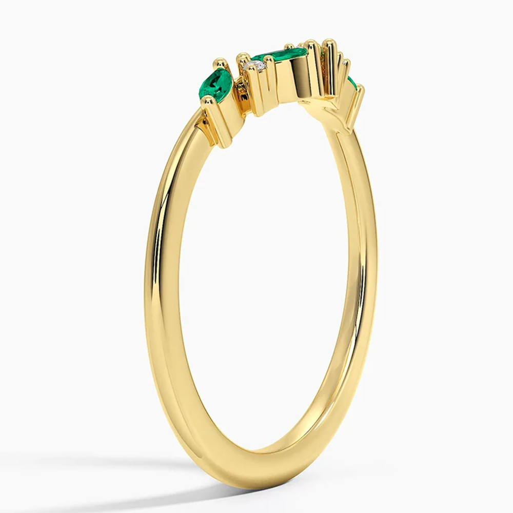 10K Gold Round Shaped & Marquise Shaped Emerald & Lab Created Diamond Custom Personalized Engraving & Engagement Ring F/G Color SI Clarity 3EX IGI Certified-4