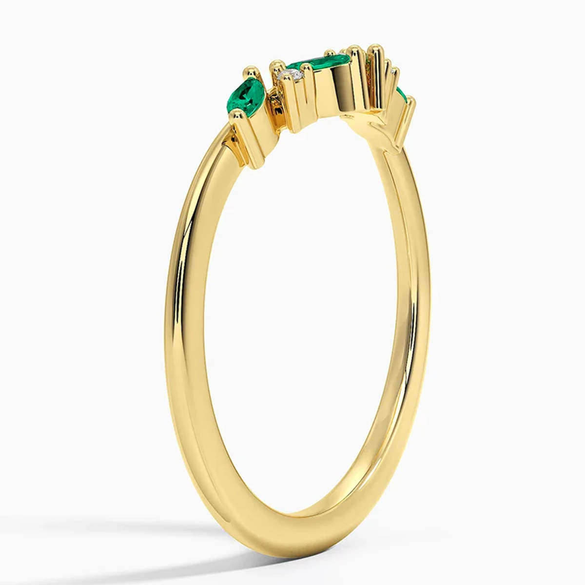 10K Gold Lab Emerald and Diamond Engraving & Couple Engagement Ring-4