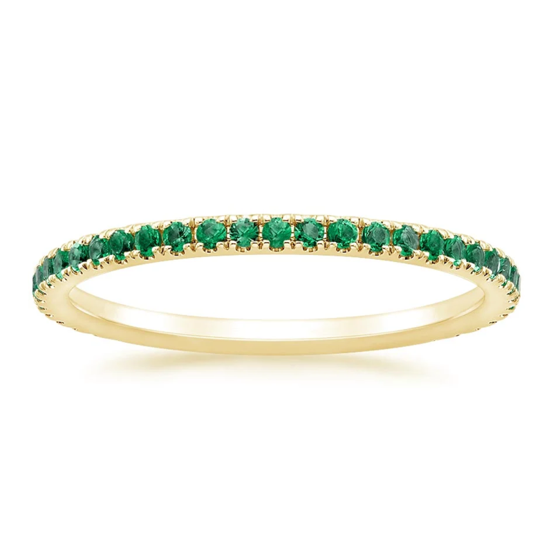 18K Gold Lab Emerald Personalized Engraving & Wedding Ring-1