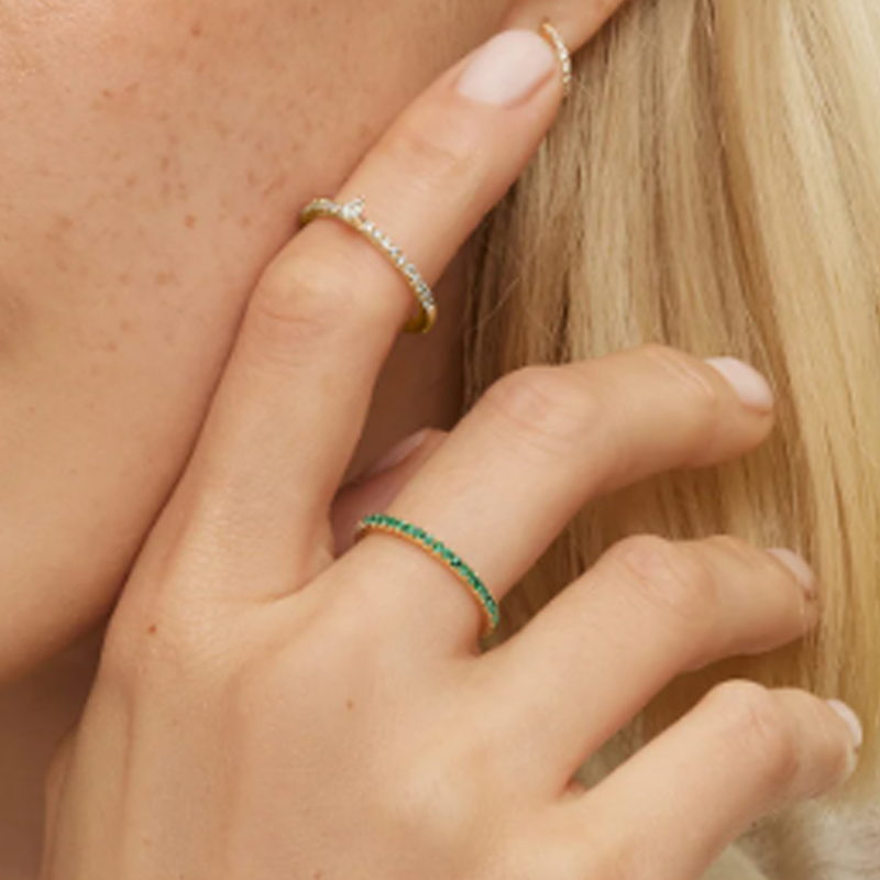 10K Gold Lab Emerald Personalized Engraving & Wedding Ring-2