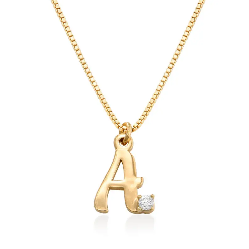 Gold Vermeil Lab Grown Diamond Personalized Initial Necklace for Women-1