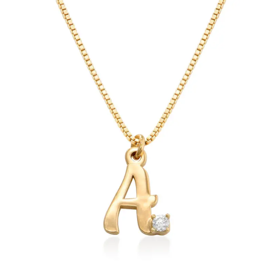 Gouden Vermeil Lab Grown Diamond Gepersonaliseerde Initial Ketting voor Vrouwen