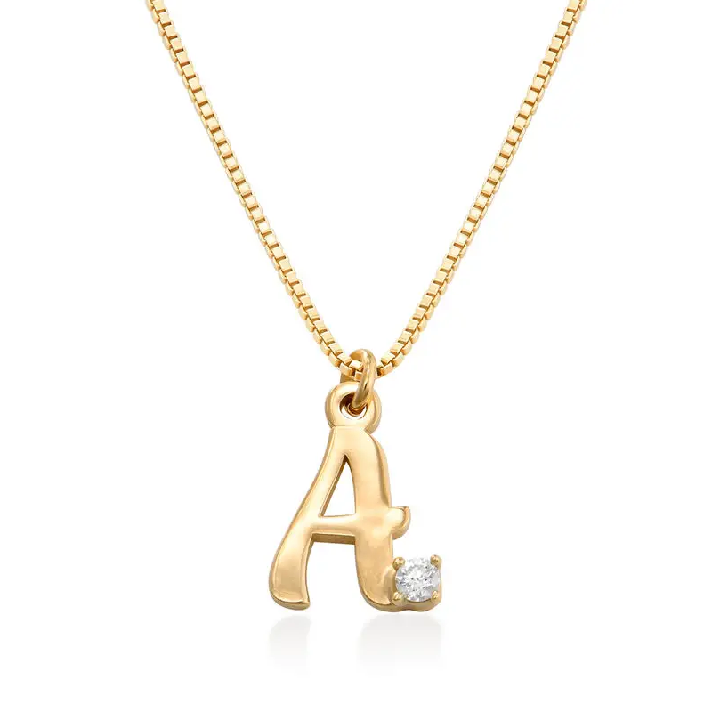 Gold Vermeil Lab Grown Diamond Personalized Initial Necklace for Women-8