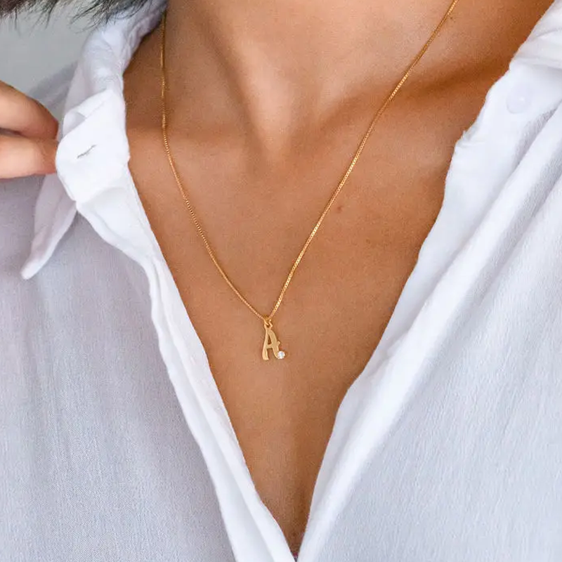 Gold Vermeil Lab Grown Diamond Personalized Initial Necklace for Women-3