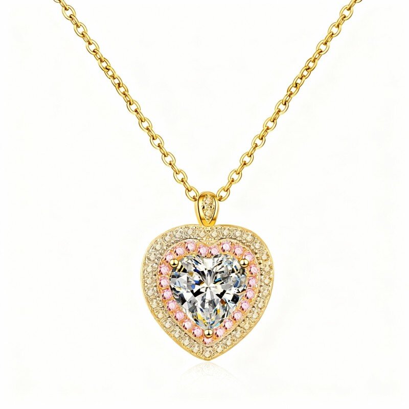 Collar con colgante de corazón de diamantes de laboratorio en oro de 18 quilates-1