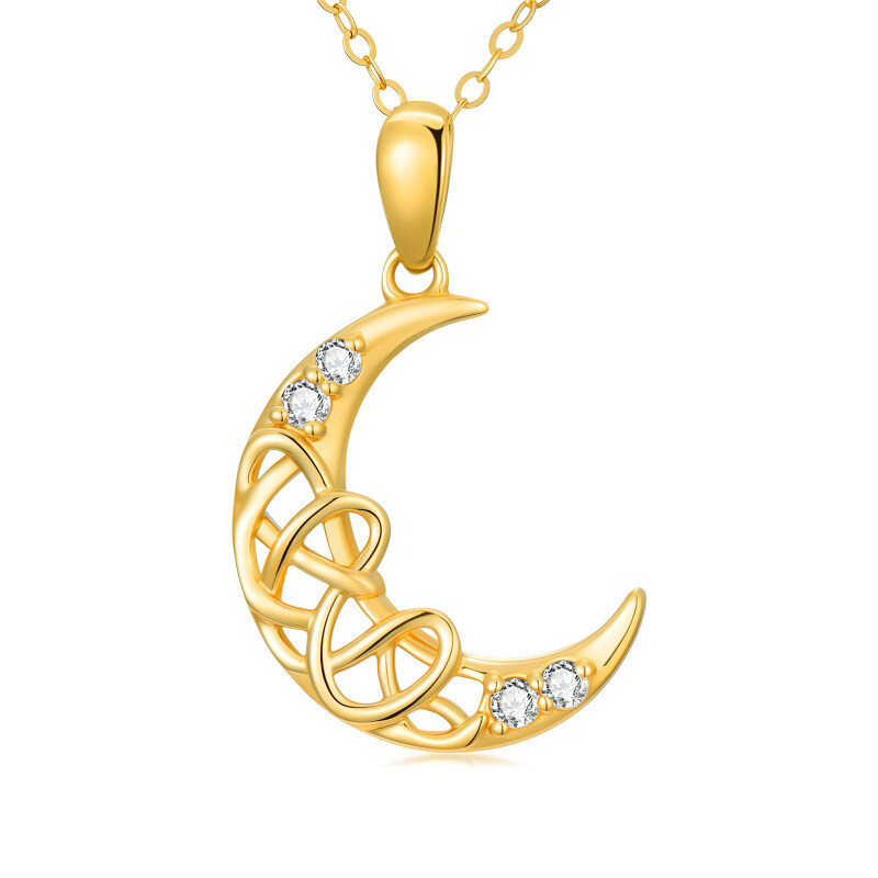 18K Gold Laboratory Diamonds Moon Pendant Necklace-1