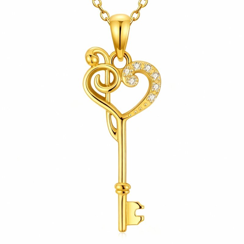 14K Or Blanc Diamants de Laboratoire Symbole Musique Pendentif Collier-1