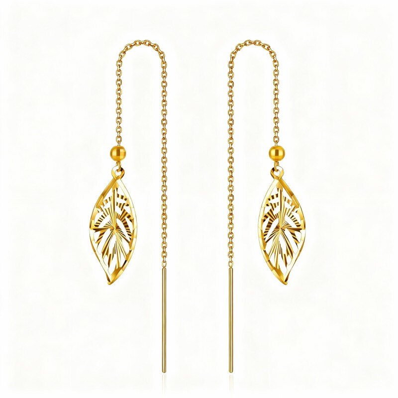10K Gold Leaves Drop Earrings-1