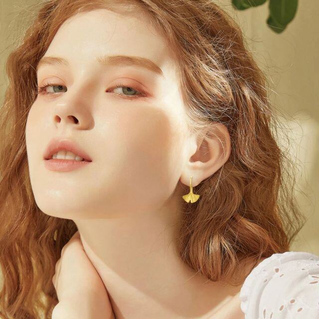 10K Gold Leaves Drop Earrings-2