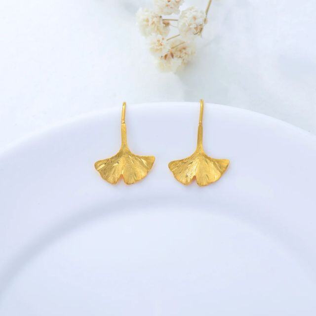 10K Gold Leaves Drop Earrings-3