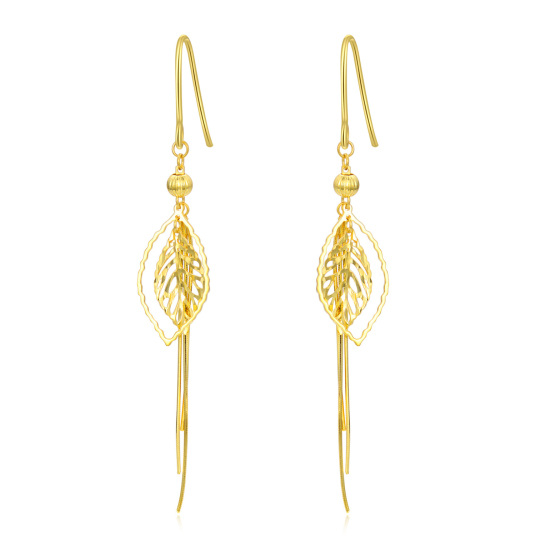 10K Gold Leaves Drop Earrings-1