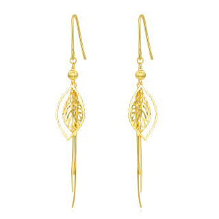 10K Gold Leaves Drop Earrings-51