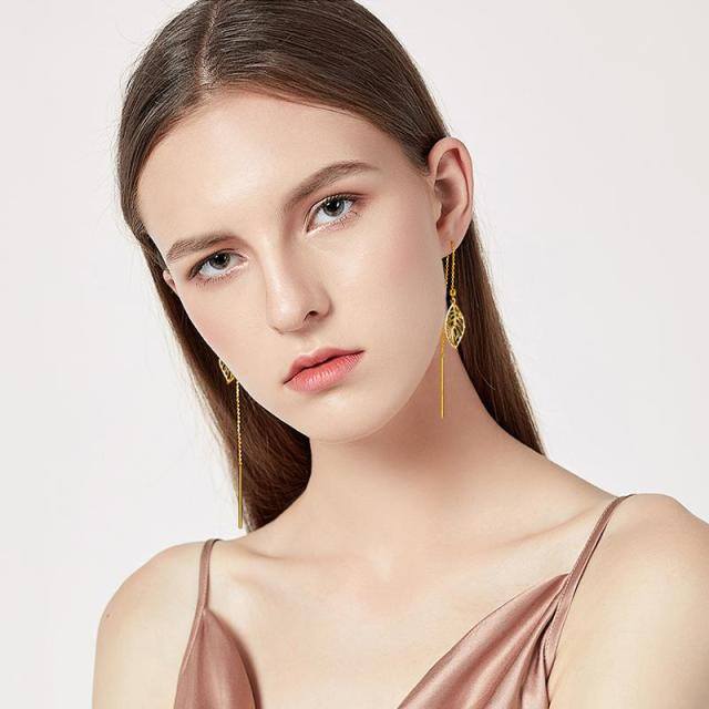 18K Gold Leaves Drop Earrings-2