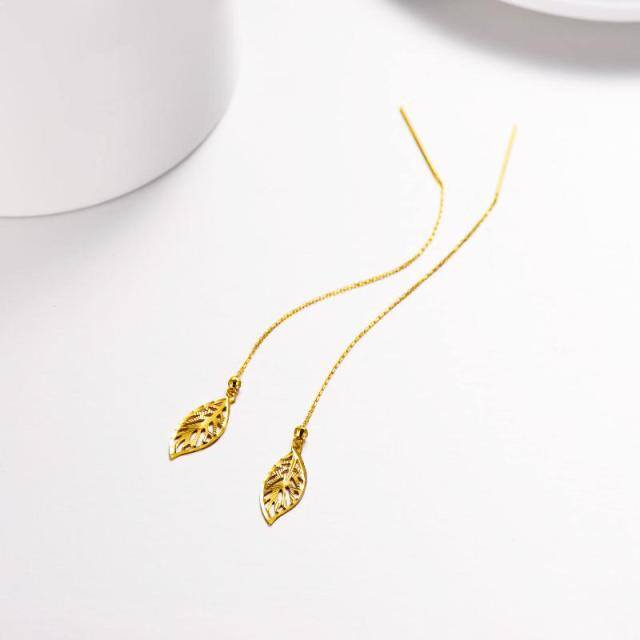 Brincos de gota com folhas em ouro de 18K-3