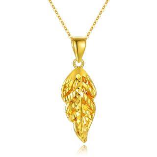 10K Gold Leaves & Feather Pendant Necklace-26