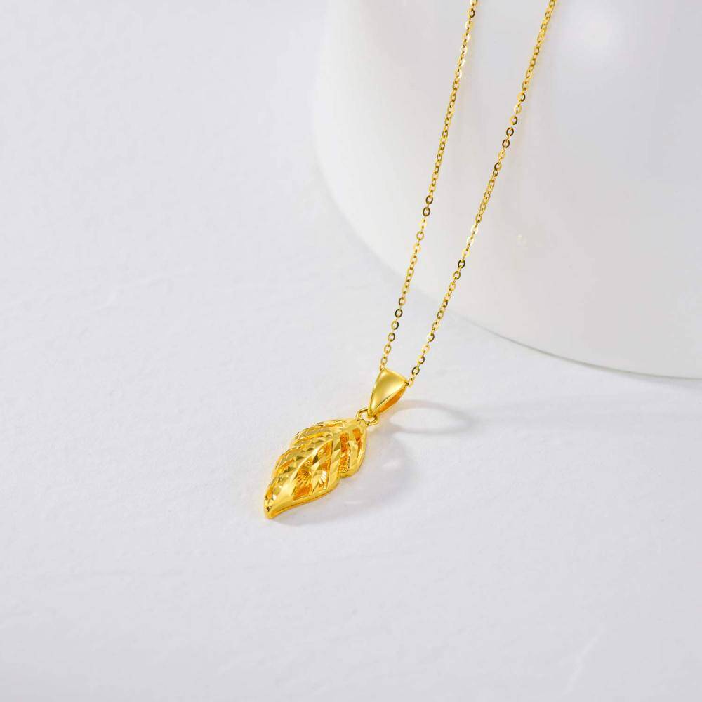 10K Gold Leaves & Feather Pendant Necklace-4