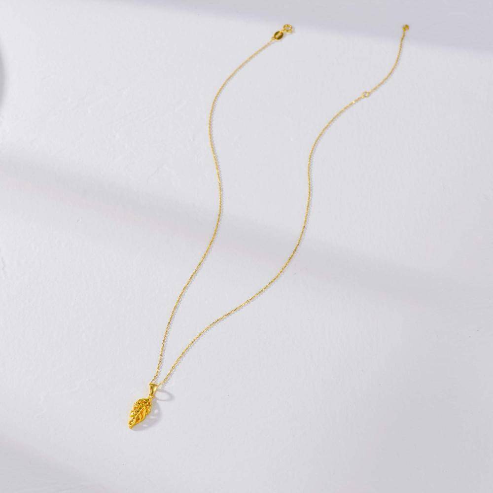 10K Gold Leaves & Feather Pendant Necklace-5