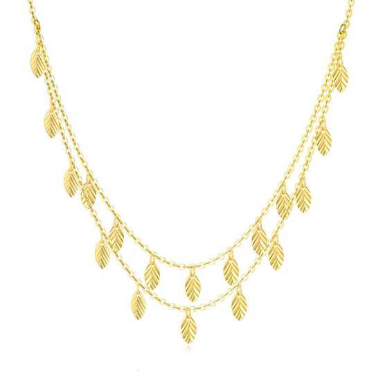 Collier superposé de feuilles en or 18K