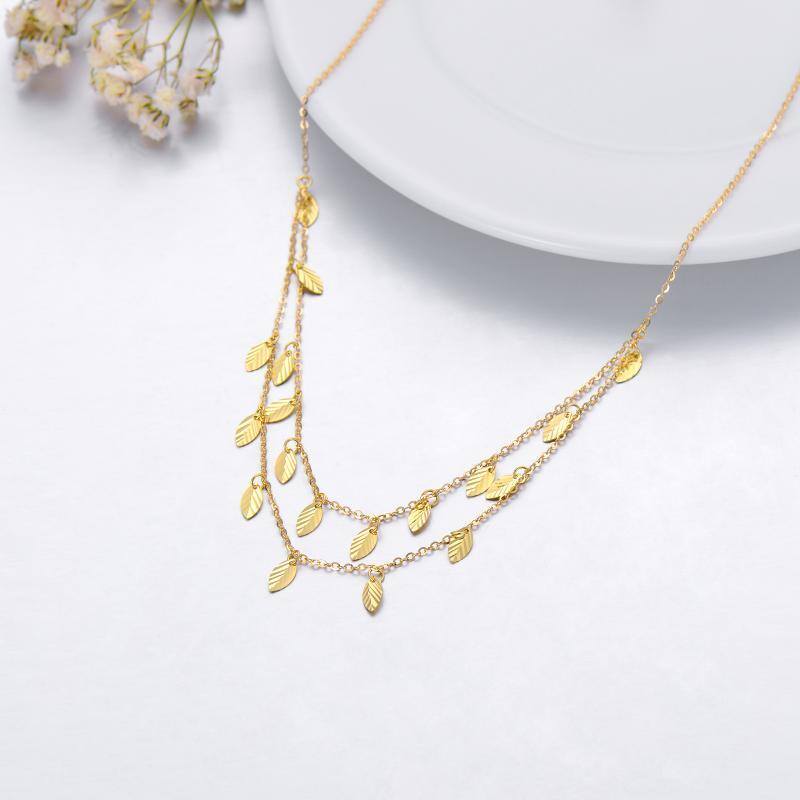 Colar de folhas em camadas em ouro de 18K-3