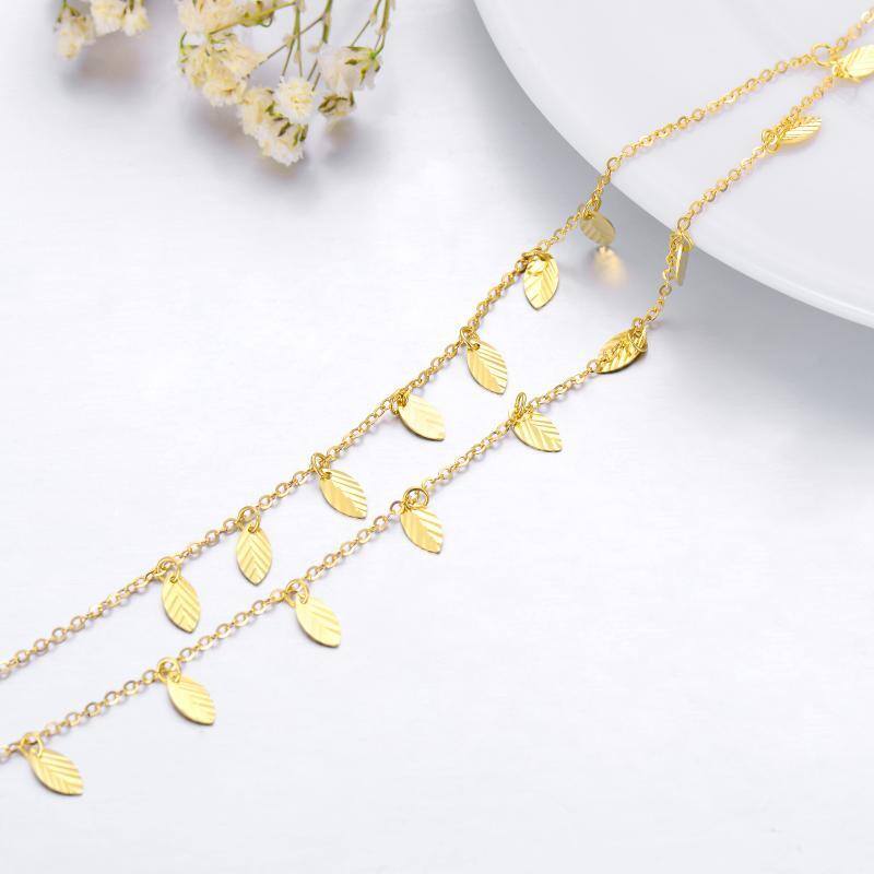 Colar de folhas em camadas em ouro de 18K-4