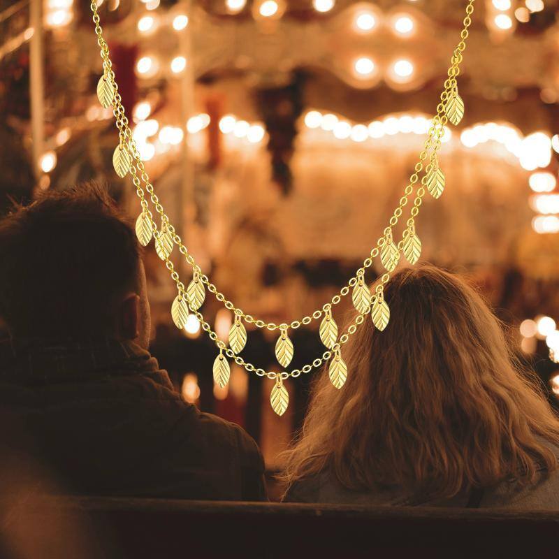 10K Gold Leaves Layered Necklace-5