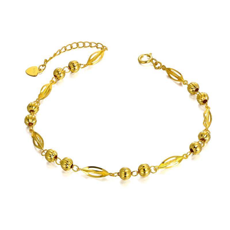 Pulsera de cuentas de metal con hojas de oro de 18 quilates