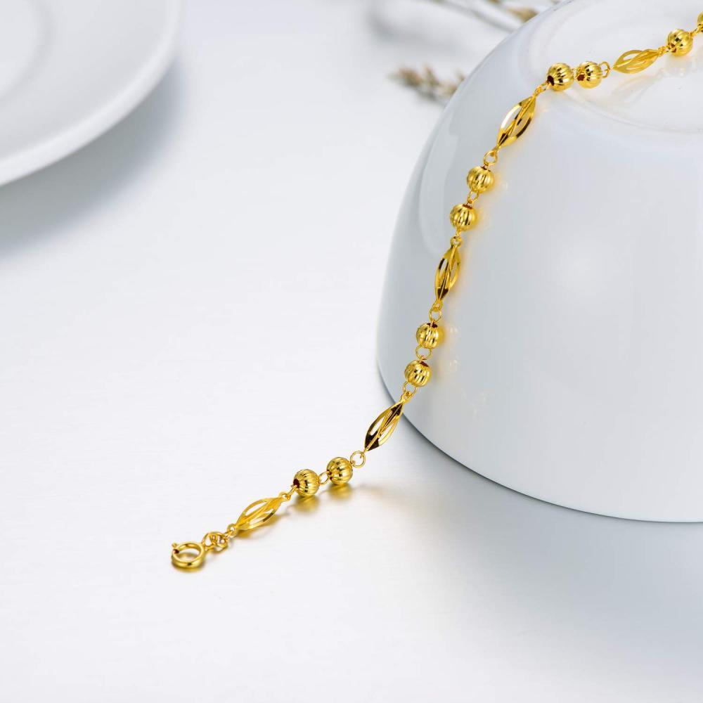 Pulsera de cuentas de metal con hojas de oro de 18 quilates-3