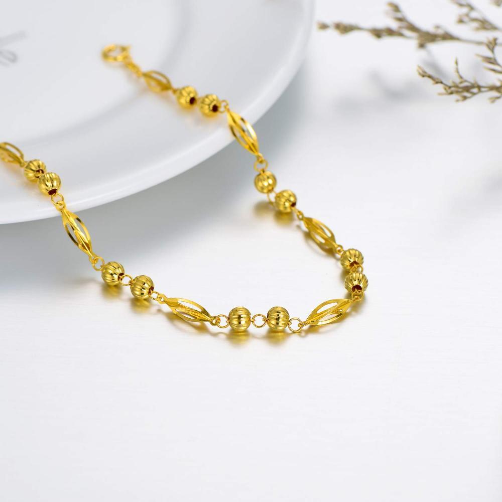 Pulsera de cuentas de metal con hojas de oro de 18 quilates-4