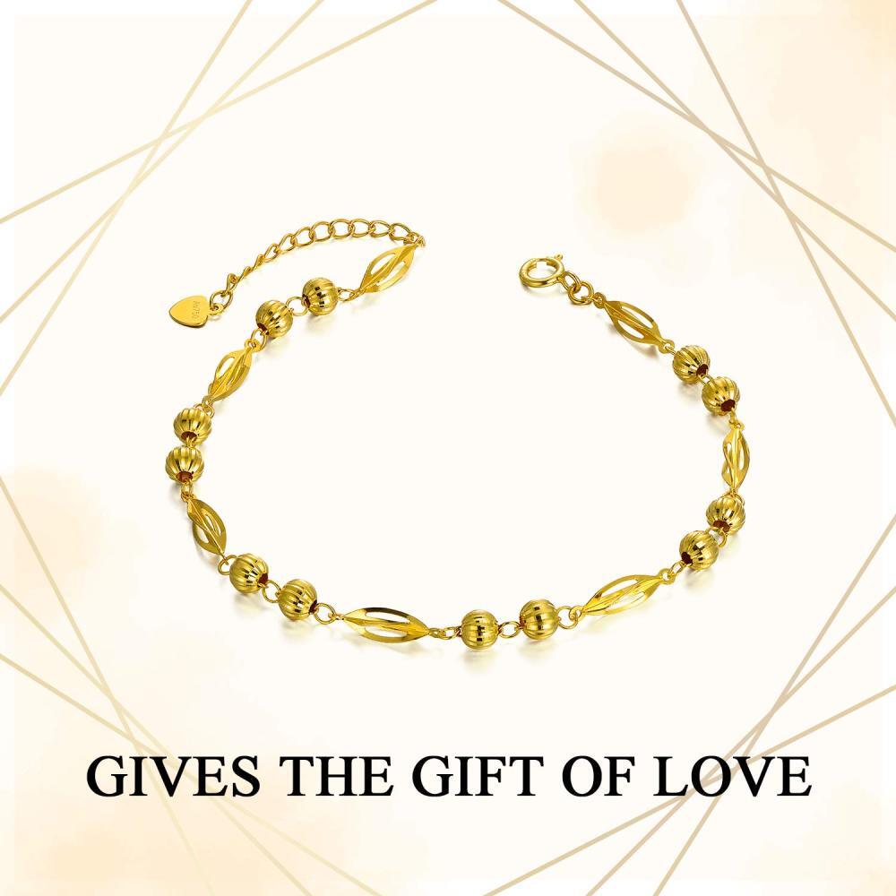 Pulsera de cuentas de metal con hojas de oro de 18 quilates-5